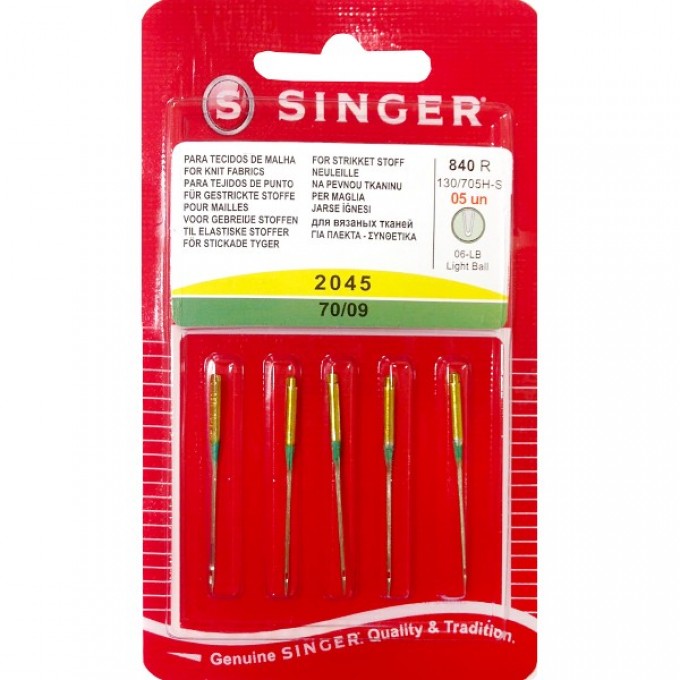 Иглы SINGER для эластичных материалов №70 2045 840R 130/705H-S 5шт 12153 Иглы SINGER для эластичных материалов №70 2045 840R 130/705H-S 5шт 12153