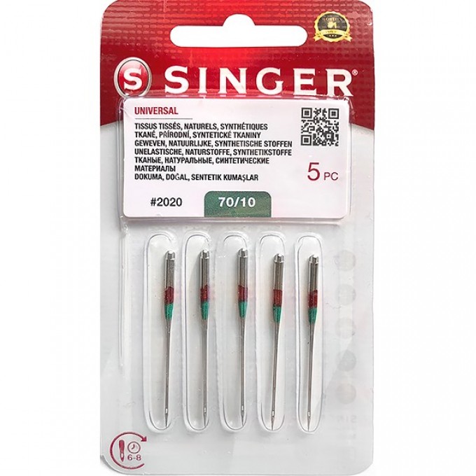 Иглы SINGER универсальные №70 2020 (800) 130/705H 5шт 14414 Иглы SINGER универсальные №70 2020 (800) 130/705H 5шт 14414